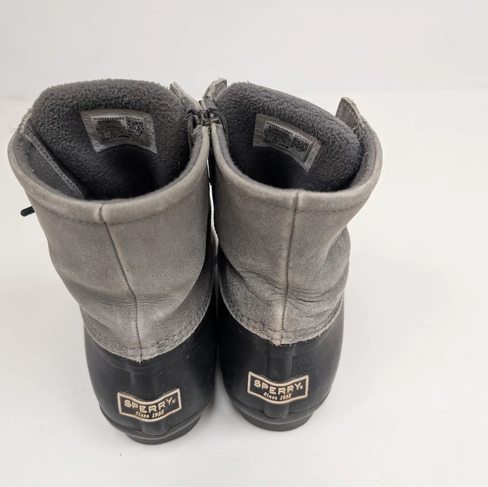 Sperry Black Rubber Gray Suede Saltwater Duck Boots Size 8